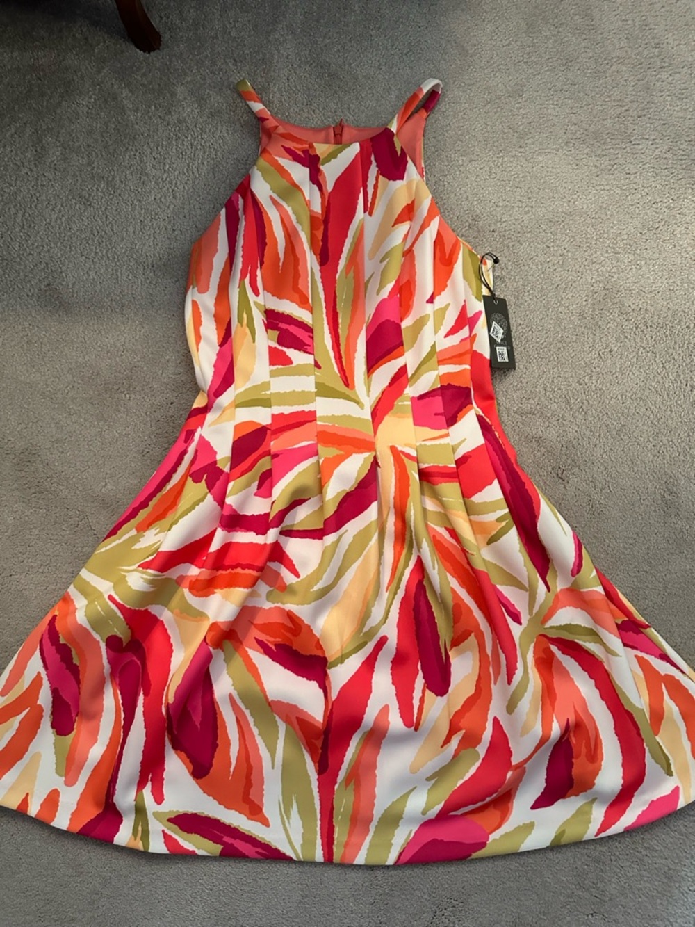 Vince Camuto Multicolor Halter Midi Dress - Pink, Orange & Cream Print
